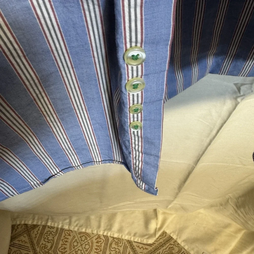 Vintage Tommy Hilfiger Blue Striped Button Up XL 17.5 35
